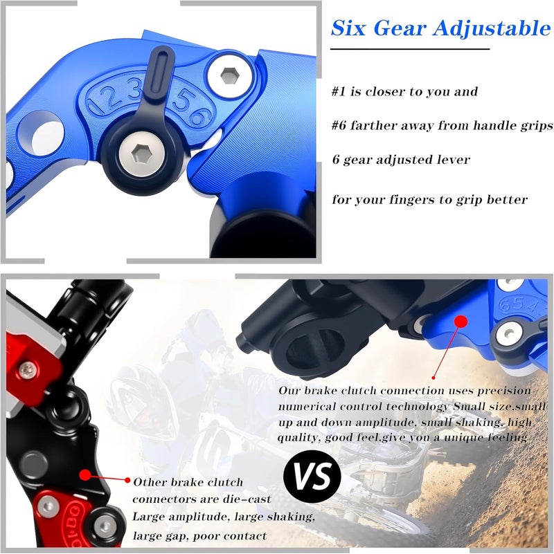 JXPANG Universal Motorcycle 7/8" 22mm Handlebar Brake Master Cylinder Clutch Lever CNC Left & Right Set Compatible with Harley Honda Kawasaki Suzuki Yamaha（ Piston Diameter 12.7mm (Blue) - Image 3